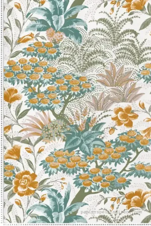 Nouveauté Papier peint Arbre et Feuillage Alba blanc et jaune - Eté Indien de Casamance Réf. CAS-75080100