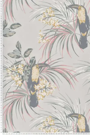 Remise Papier peint Tropical Toucan gris bleu - Elodie 1838 Wallcoverings d‘Initiales Réf. INI-90713506