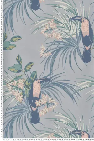 Papier peint Tropical Toucan bleu - Elodie 1838 Wallcoverings d‘Initiales Réf. INI-90713501 Expédié Aujourd'hui