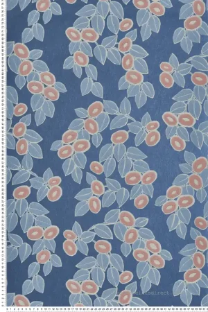 Papier peint Feuillages Fruités bleu - Elodie 1838 Wallcoverings d‘Initiales Réf. INI-90713601 Offre Spéciale