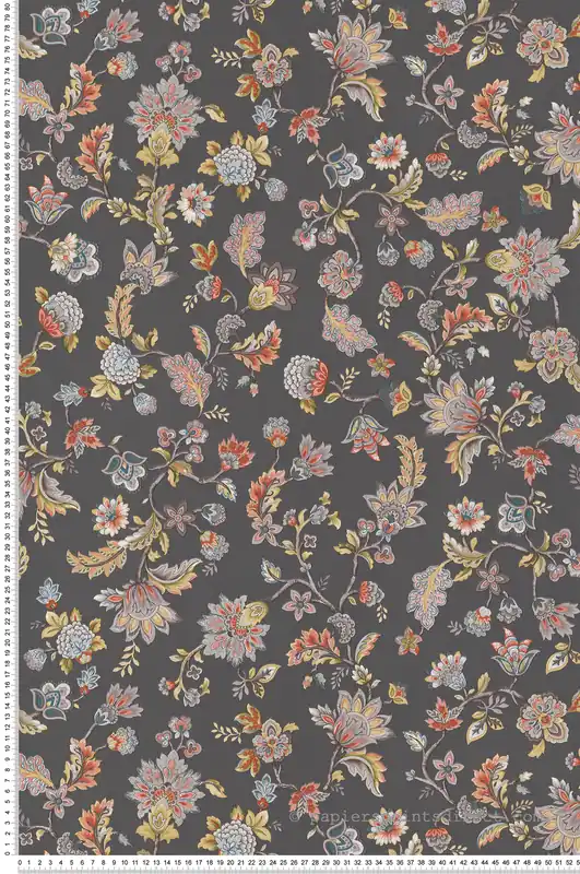 Marque Papier peint Floral Cachemire gris foncé - Bloom de Lutèce Réf. LTC-BLO471