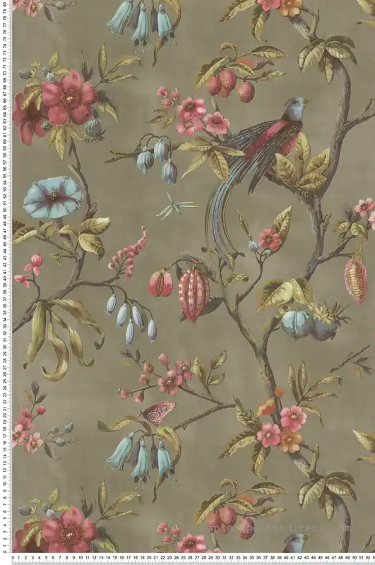 Papier peint Oiseaux de Paradis vert-gris - Bloom de Lutèce Réf. LTC-BLO445 Nouvelle Collection