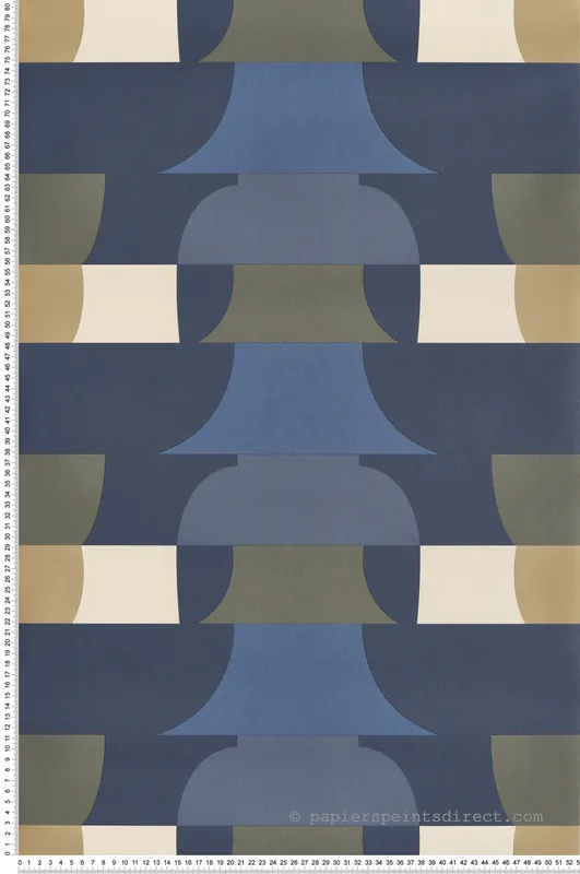 Papier peint Vintage Géométrique 70s bleu - Bensimon 2 de Lutèce Réf. LTC-51201001 Prix Promo