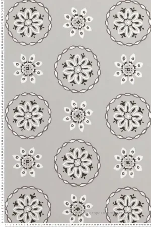 Papier peint Fleur Mandala Garance gris - Les Indiennes de Nina Campbell Réf. OSB-NCW4354-03 Quantité Limitée
