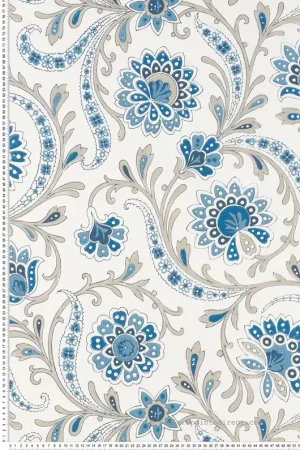 Papier peint Fleur Baroque Baville bleu - Les Indiennes de Nina Campbell Réf. OSB-NCW4351-05 Authentique