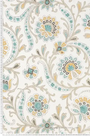 Papier peint Fleur Baroque Baville jaune bleu - Les Indiennes de Nina Campbell Réf. OSB-NCW4351-03 Jusqu'à Épuisement Des Stocks