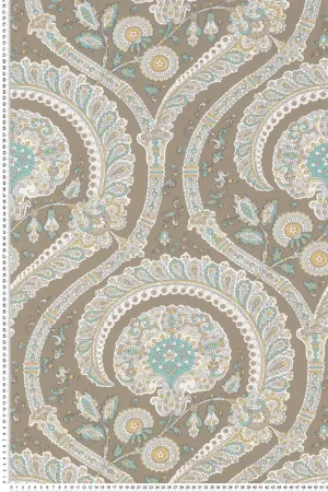 Papier peint Paisley Les Indiennes taupe turquoise - Les Indiennes de Nina Campbell Réf. OSB-NCW4350-03 Commander Vite