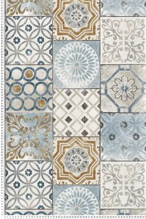 Solde Papier peint adhésif Carreaux de Ciment bleu irisé - Les Adhésifs de Lutèce Réf. LTC-NW30002