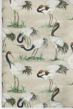 Papier peint Oiseaux Grue Cranes lin - Mansfield de Osborne & Little Réf. OSB-W7456-01 Nouvel Arrivage