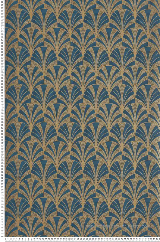 Certifié Papier peint Art Déco Palmette bleu - 1930 de Casadéco Réf. MNCT85736313