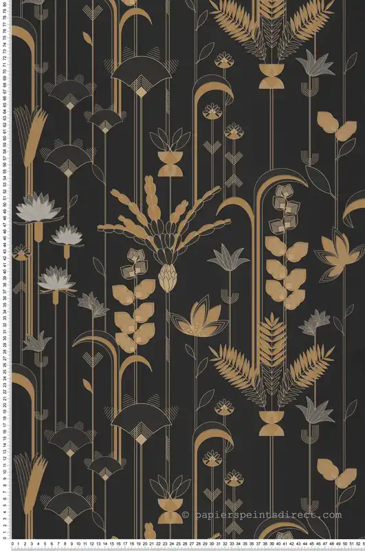 Dernière Chance Papier peint Fleurs Ephemereal noir doré - Labyrinth de Casélio Réf. LBY102099020