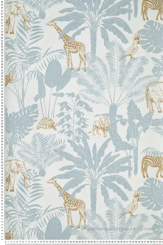 Usine Directe Papier peint Animaux Jungle Trip bleu ocre - Our Planet de Casélio Réf. OUP101957121