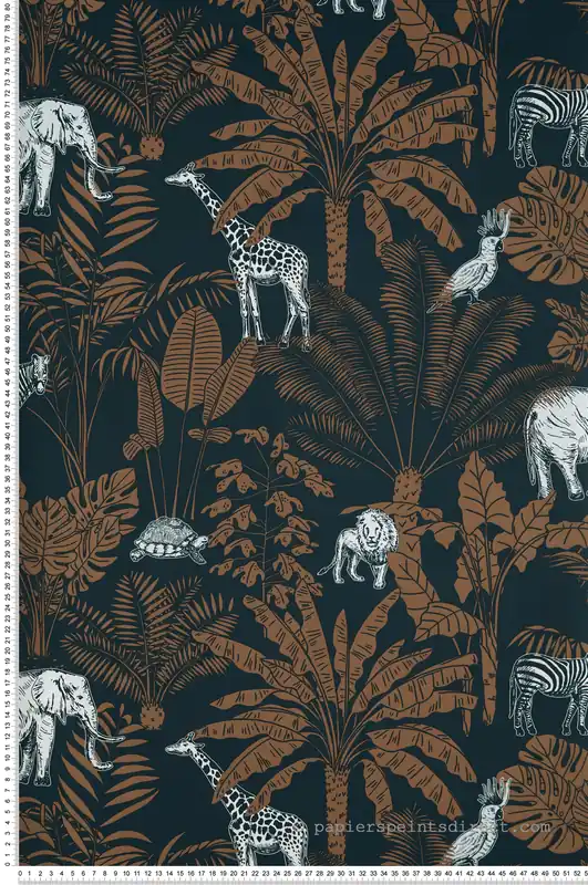 Papier peint Animaux Jungle Trip bleu camel - Our Planet de Casélio Réf. OUP101956915 Achetez Aujourd'hui