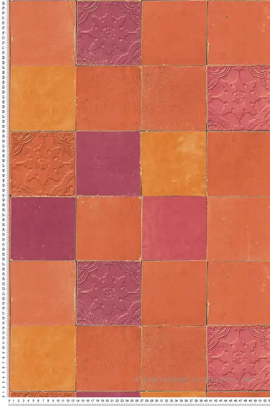 Authentique Papier peint Carreaux de ciment orange magenta - New Walls d‘AS Création Réf. SP15263