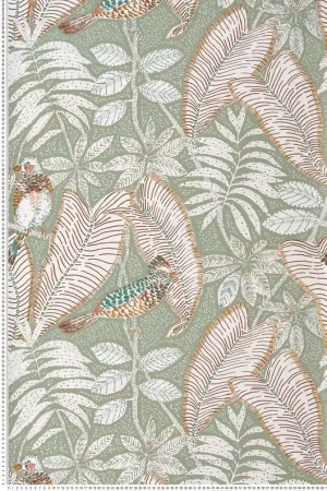 Papier peint Oiseau Ethnique Sibia vert amande - Orphée de Casamance Réf. CAS-74752556 Retour Gratuit