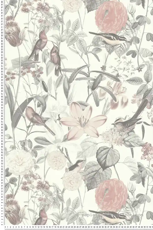 Papier peint Fleurs Oiseaux vintage rose pastel - Fragrance de Lutèce Réf. LTC-51193606 Réduction