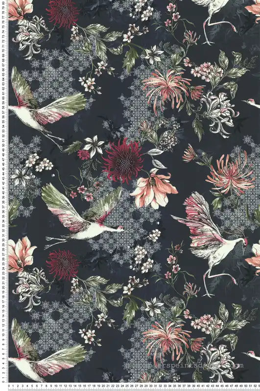 Meilleur Prix Papier peint Oiseaux japonais Grue noir anthracite - Fragrance de Lutèce Réf. LTC-11191219