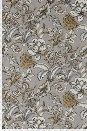 Satisfait Ou Remboursé Papier peint animaux fleuri Paiony gris clair - Ceylan de Casamance Réf. CAS-74522960
