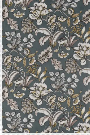 Haute Qualité Papier peint animaux fleuri Paiony gris/bleu - Ceylan de Casamance Réf. CAS-74522654