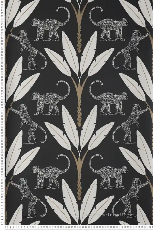Soldes Papier peint Singe Palm Monkey forest blanc/or fd noir - Moonlight de Casélio Réf. MLG101179029