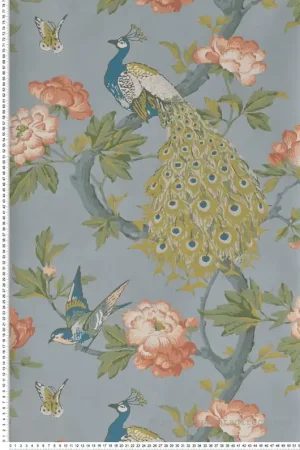 Papier peint vintage paon Pavona Skye - National Trust Papers de Little Greene Réf. 0245PASKYEZ Bon Marché