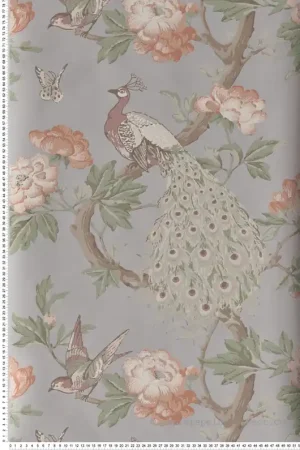 Papier peint vintage paon Pavona Pearle - National Trust Papers de Little Greene Réf. 0245PAPEARL Jusqu'à Épuisement Des Stocks