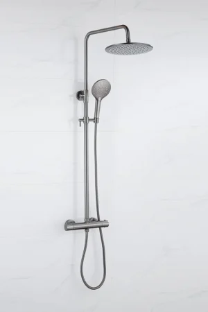 Achat Immédiat Fortifura Calvi Ensemble de douche pluie - thermostatique - douche principale de 30 cm - flexible en métal - douchette ronde - Gunmetal PVD brossé
