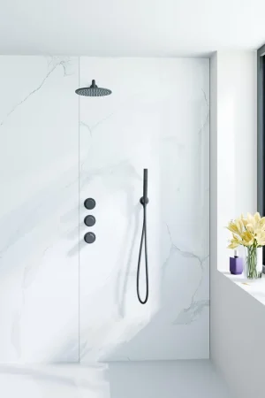 Usine Directe Fortifura Nebbio Ensemble de douche pluie - robinet encastré - corps encastré - coude mural de raccordement - flexible de douche métal - douchette à main - bras mural 35cm - douchette ronde - noir mat