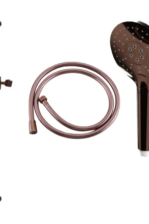 Vente Directe Fortifura Calvi ensemble barre de douche avec douchette à main ronde, flexible de douche lisse Cuivre brossé PVD (Cuivre)