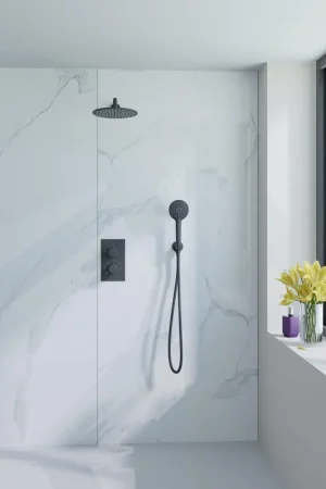 Achetez Aujourd'hui Fortifura Calvi Ensemble de douche pluie encastrable - thermostatique - bras mural - pommeau 25cm - douchette ronde - flexible lisse - Noir mat