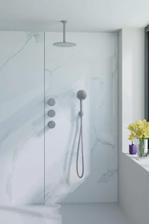 Vente Flash Fortifura Nebbio Ensemble de douche pluie - robinet encastré - élément encastré - coude de raccordement mural - flexible de douche en métal - douchette ronde - bras de plafond 20cm - douche de tête 30cm - inox brossé PVD