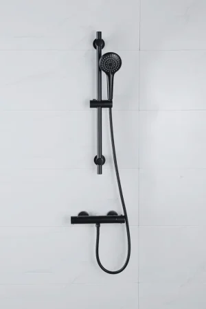 Adema Sparkle 2.0 Ensemble de douche - robinet thermostatique - barre de douche 70 cm - douchette ronde - flexible de douche métallique - noir mat Quantité Limitée