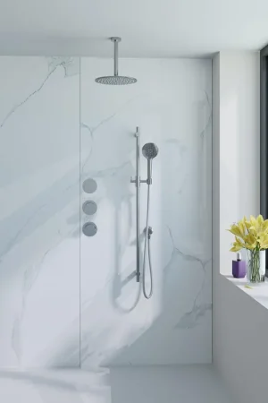 Vente Directe Fortifura Nebbio Ensemble de douche pluie - robinet encastré - élément encastré - barre de douche - flexible de douche en métal - douchette ronde - bras de plafond 20cm - douche de tête 30cm - chrome