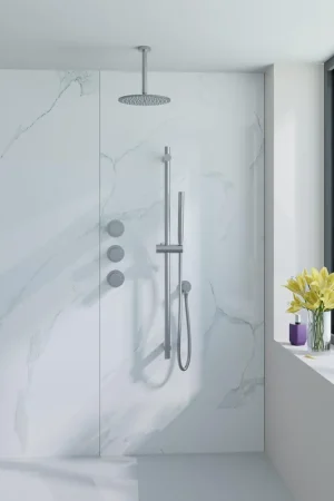 Acheter En Ligne Fortifura Nebbio Ensemble de douche pluie - robinet encastré - élément encastré - barre de douche - flexible de douche en métal - douchette bâton - bras de plafond 20cm - douche de tête 30cm - inox brossé PVD