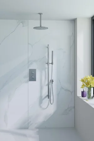 Acheter Direct Fortifura Calvi Ensemble de douche à encastrer - thermostatique - bras plafond - glissière - douche principale de 30 cm - douchette à main - flexible de douche en métal - chrome