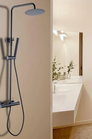 Xellanz Twenty eco ensemble de douche de pluie thermostatique apparent rond noir mat Petit Prix