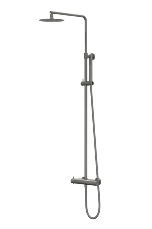 Top Vente IVY Bond Ensemble de douche pluie - apparent - pomme de douche medium 25 cm - douchette barre Noir métal brossé PVD
