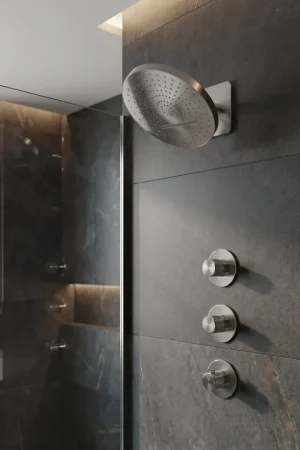 Uniforma Douche de pluie - 2 jets - cascade - avec corps encastré - 32 cm - inox brossé Produit De Marque