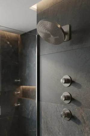 Vente Flash Uniforma Douche de pluie - 2 positions - cascade - avec élément encastré - 32 cm - gunmetal