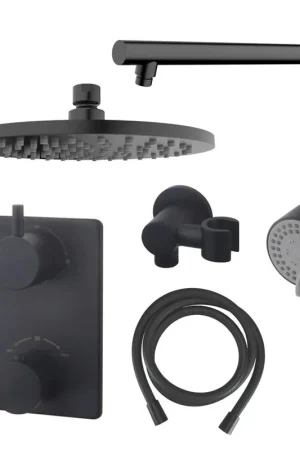 Wiesbaden Caral ensemble de douche encastré rond avec pomme de douche 20 cm bras mural douchette 3 positions noir mat Top Vente
