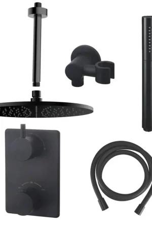 Wiesbaden Caral ensemble de douche encastré rond avec douche de tête 30 cm bras plafond douchette mat noir Acheter Direct