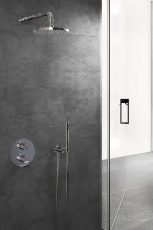 Acheter En Ligne Hotbath Buddy Ensemble de douche de tête encastré - bras mural 35 cm - douche de tête ronde 20 cm - douchette barre - chrome