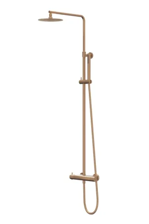 Vente Flash IVY Bond Ensemble de douche pluie - apparent - tête de douche slim 25cm - douchette barre Finition cuivre brossé mat PVD