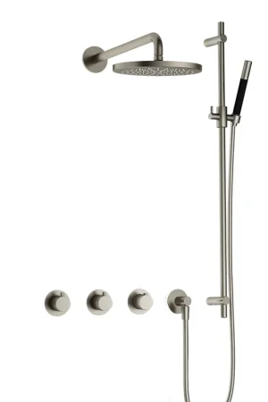 Achat Immédiat Hotbath Cobber IBS70 Ensemble de douche de tête encastré - bras mural 38,5 cm - douche de tête ronde 20 cm - douchette à main barre - barre de douche - nickel brossé