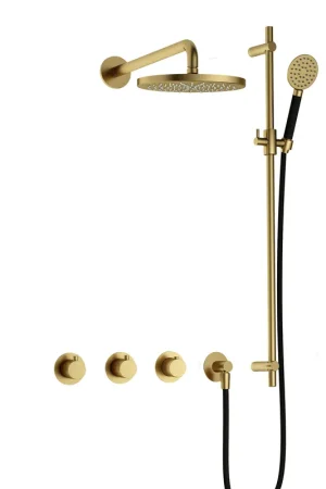 Achat Immédiat Hotbath Cobber IBS70 Ensemble de douche de pluie encastré - bras de douche mural 38,5 cm - pomme de douche ronde 20 cm - douchette à main 3 jets - barre de douche - laiton brossé PVD