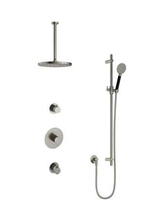 Vente Directe Hotbath Cobber IBS20 Ensemble de douche de tête encastré - bras de plafond 30 cm - douche de tête ronde 30 cm - douchette 3 jets - barre de douche - nickel brossé