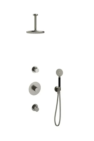 Vente Flash Hotbath Cobber IBS20 Ensemble de douche de tête encastré - bras de plafond 15 cm - douche de tête ronde 20 cm - douchette 3 jets - nickel brossé