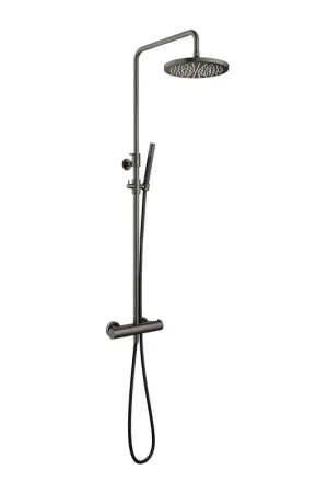 Vente Flash Hotbath Cobber ensemble de douche de pluie thermostatique avec pomme de douche ronde 30 cm douchette barre fer vieilli