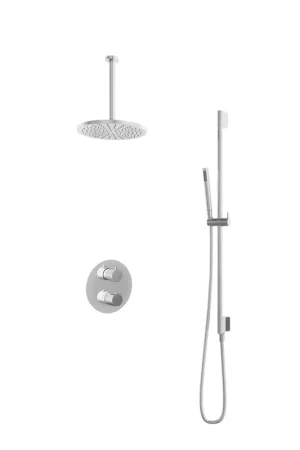 Usine Directe Hotbath Buddy IBS Ensemble de douche pluie - inverseur 2 voies - bras de plafond 30 cm - douche de tête ronde 30 cm - douchette barre - barre de douche - chrome