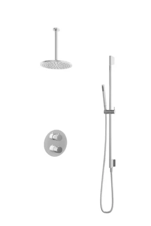 Top Vente Hotbath Buddy IBS Ensemble de douche de tête - inverseur 2 voies - bras de plafond 30 cm - douche de tête ronde 25 cm - douchette à main barre - barre de douche - chrome
